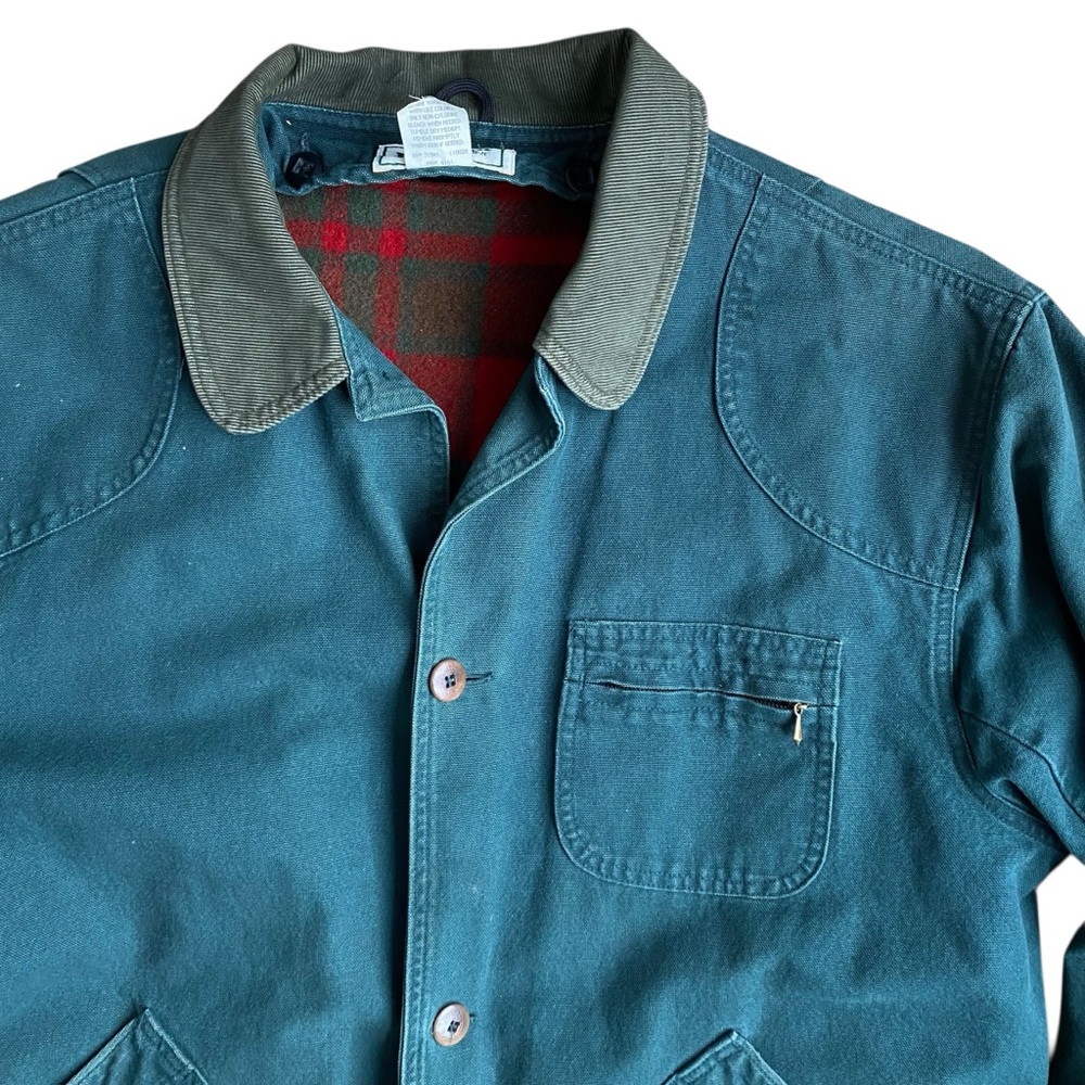 LL Bean Wool Lined Barn Coat VTG Canvas Chore Green Mens XL Tall Corduroy Collar